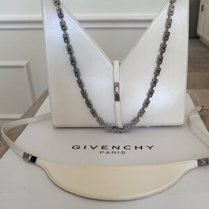 Givenchy Cream-White Leather Shoulder Bag with Silver Chain